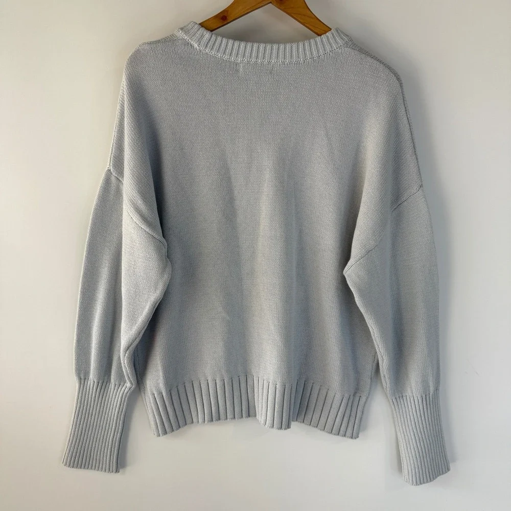 525 America Crewneck Sweater Womens L Light Blue Oversized Cotton Knit 12892